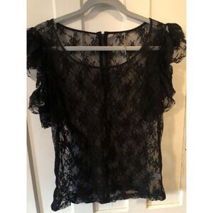 ALi & KRIS black Lace dark coquette goth Sheer s/s ruffle Top 8